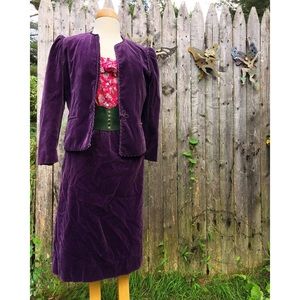 Vintage 80s Plum Purple Victorian Velour Skirt Set